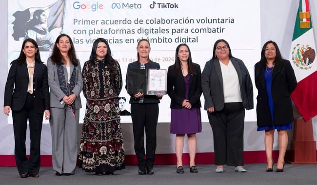 Firma gobierno federal acuerdo con Google, Meta y TikTok para combatir la violencia contra las mujeres y el ciberacoso.